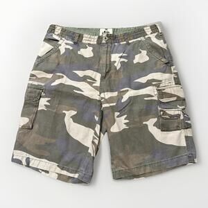 Old Mill Mens Multicolor Camo Flat Front Medium Wash Cargo Shorts Size‎ 38